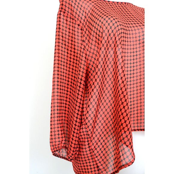 Bongo Plus 3X Red Black Dots Back Bow Sheer Blouse Office Travel Artsy Top - Picture 5 of 10